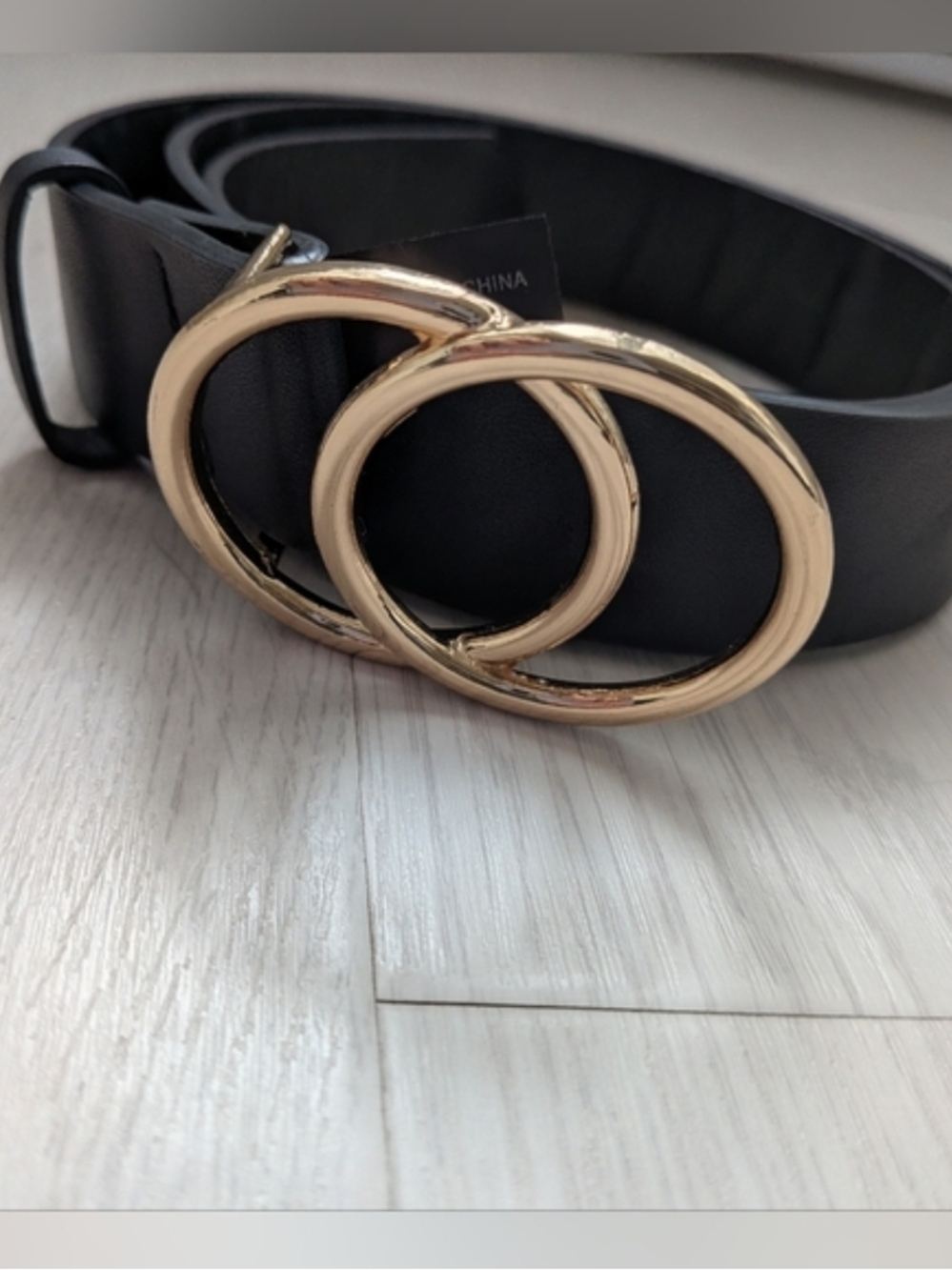 SHEIN Black Belt with Gold Interlocking Double Rings